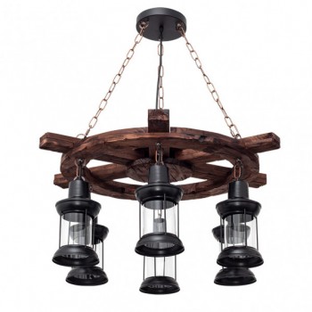 Distribuidor - Lâmpadas Diversas | Lâmpadas Rústicas | COLGANTE RUSTICO FINCA 6XE27 TIMONEL NEGRO REGX75X75 CM Ref: 152096009
